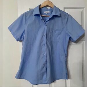 Foxcroft Wrinkle Free Button Down Shirt Blue Short Sleeve Work Blouse